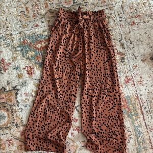 Women's Animal Print Wide Leg Elastic Waist Belted Pants